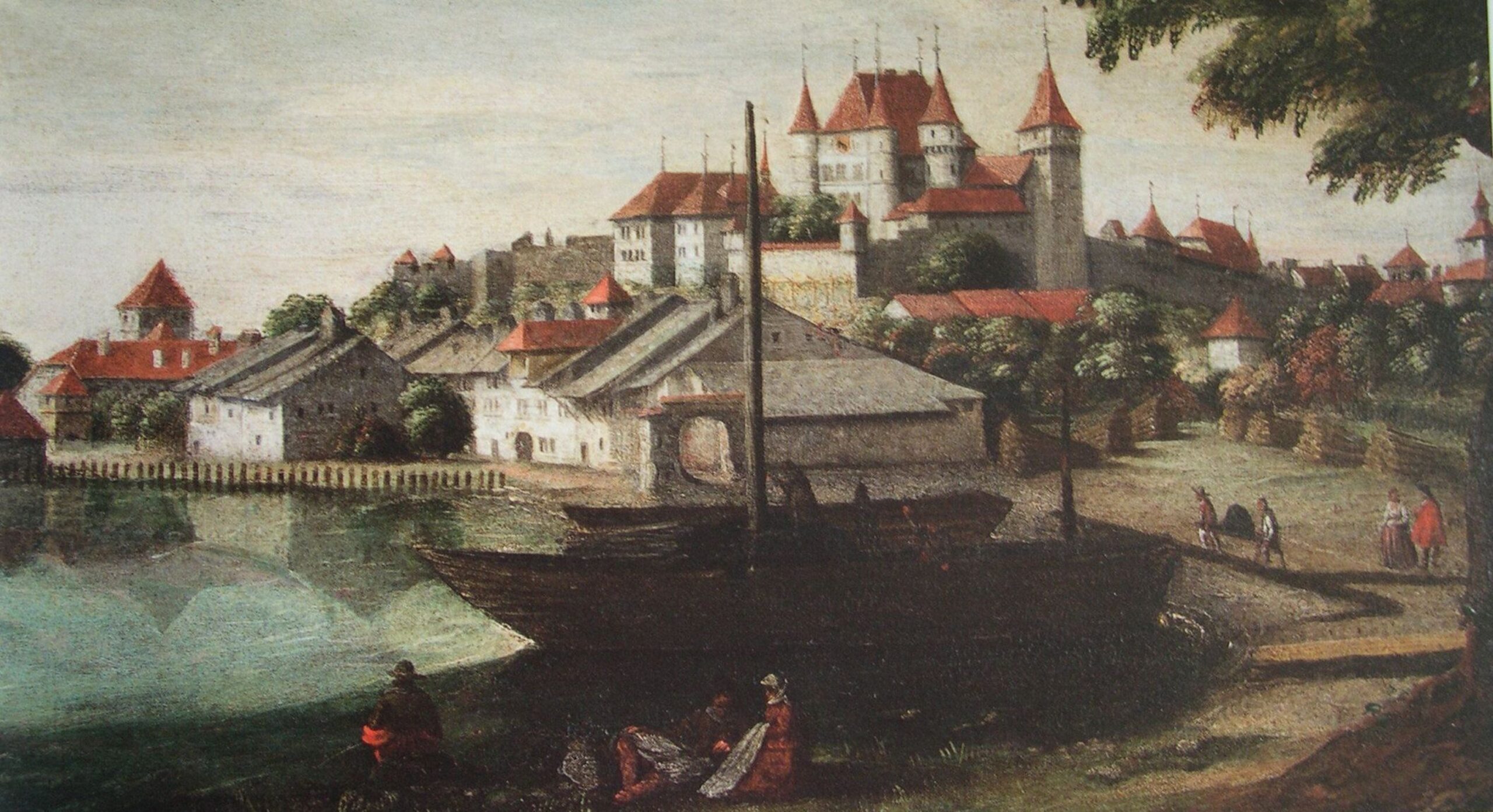 Attribué à Joseph Plepp, « Vue de Nyon », huile sur bois, vers 1637, MHN (détail)